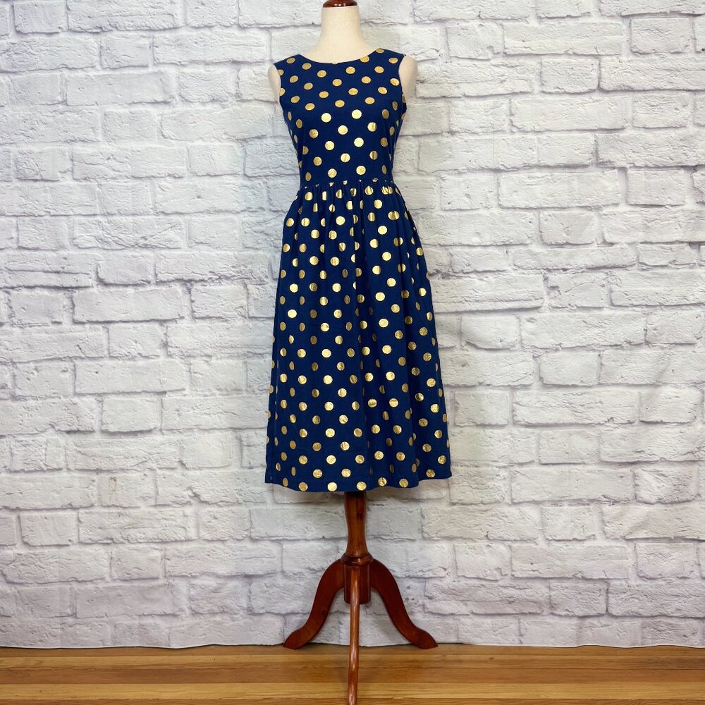 Gorman Navy Blue Polka Dot Fit & Flare Dress